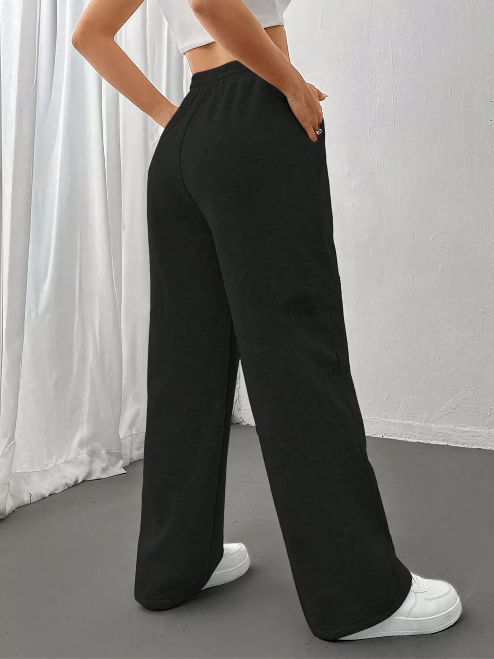 Relaxed Fit Drawstring Waist Solid Pants, image 3
