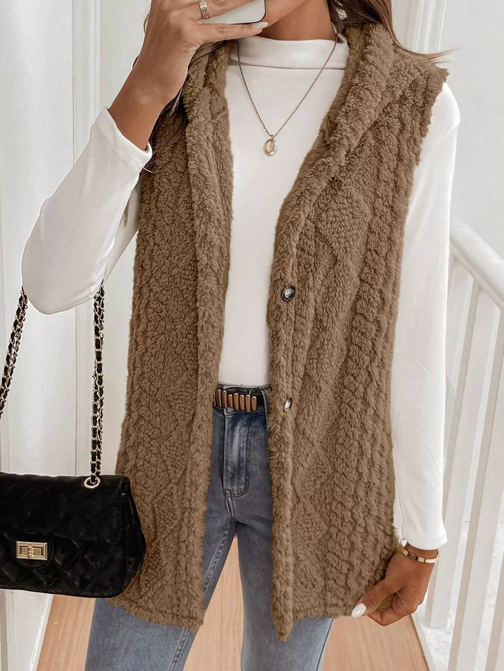 Cozy Sherpa Fleece Hooded Vest Coat, image 14