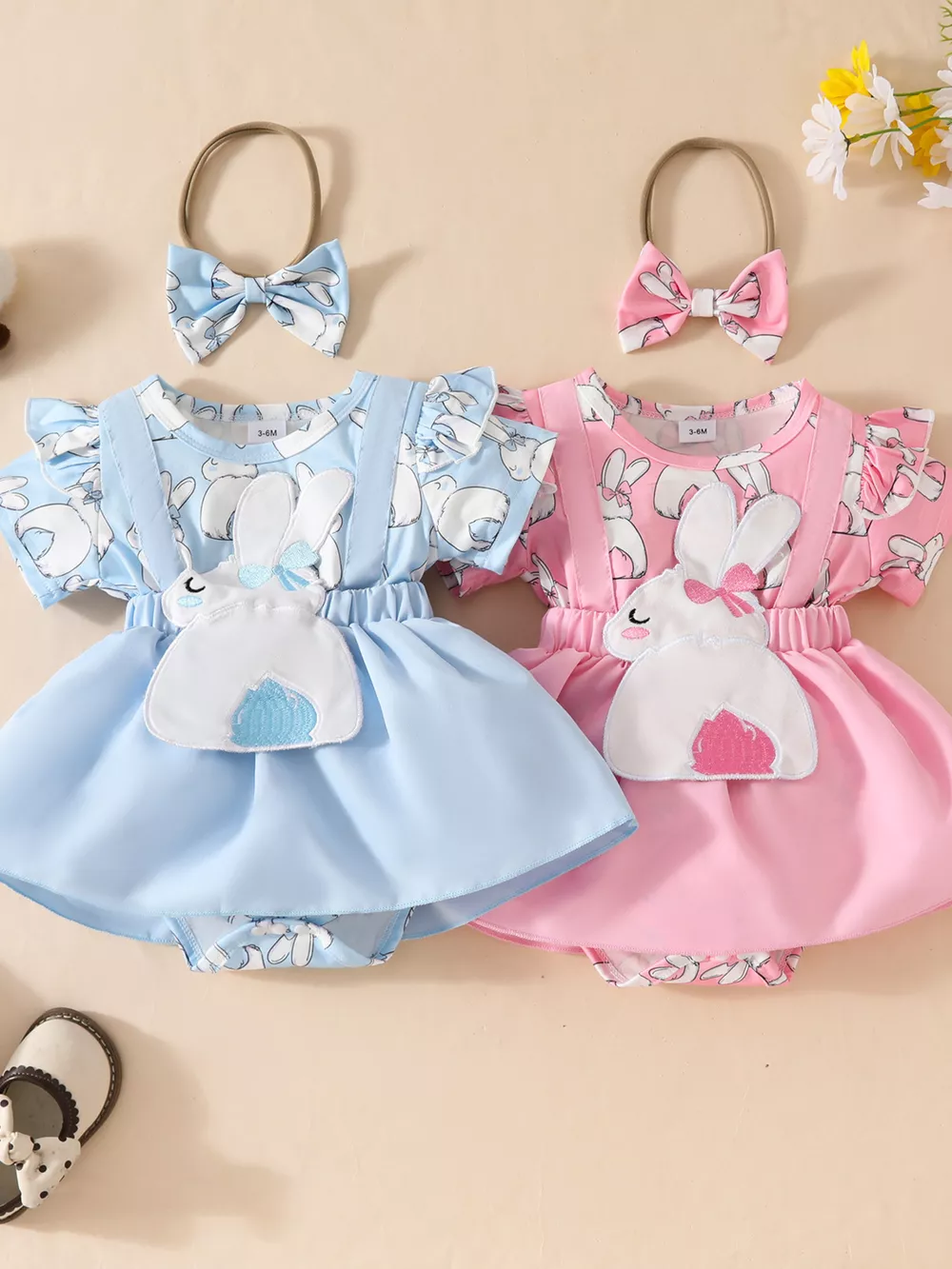 Children's Bunny Applique Bodysuit Dress & Headband Set, image 2