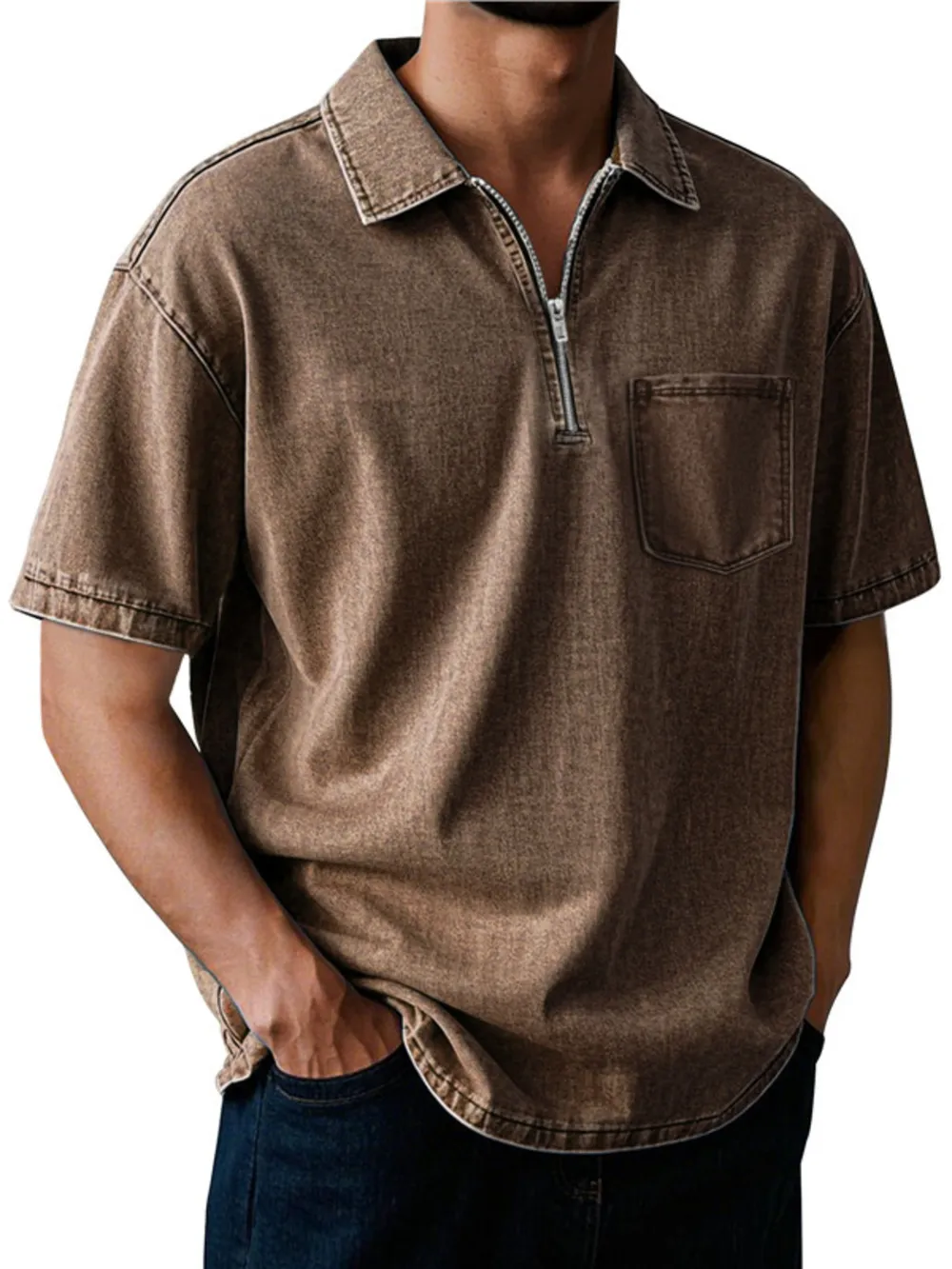 Men's Full Size Quarter Zip Short Sleeve Polo Plus Size, image 4