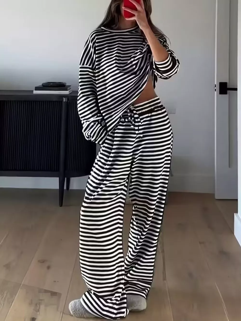 Striped Long Sleeve Top and Pants Set