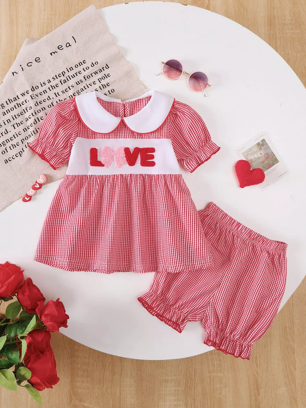 Children's Gingham 'LOVE' Top and Shorts Set, image 2
