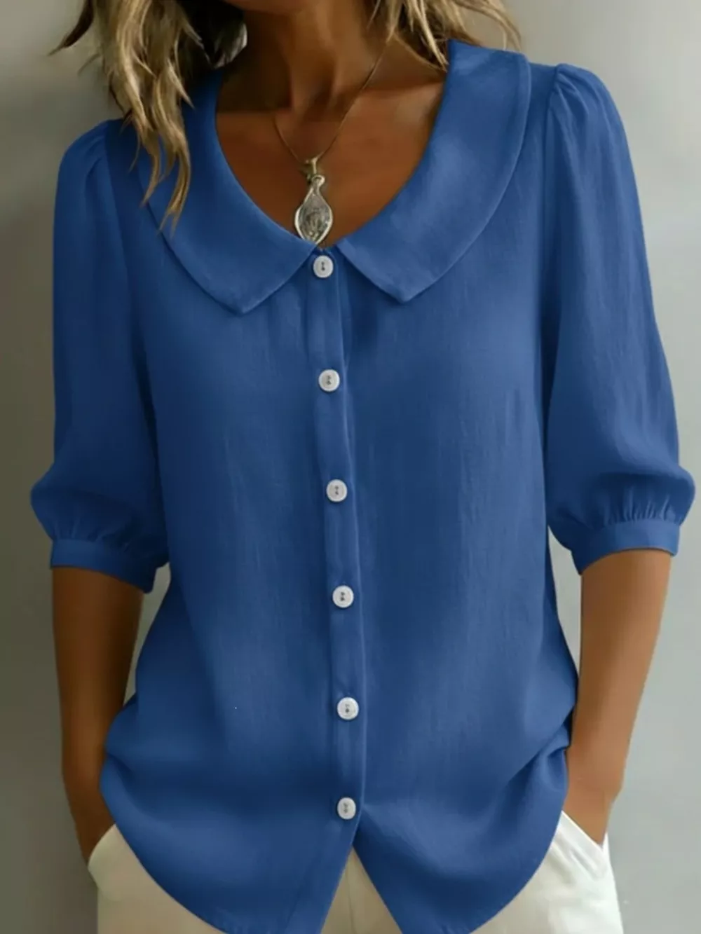 Full Size Peter Pan Collar Button-Down Shirt Plus Size, image 8