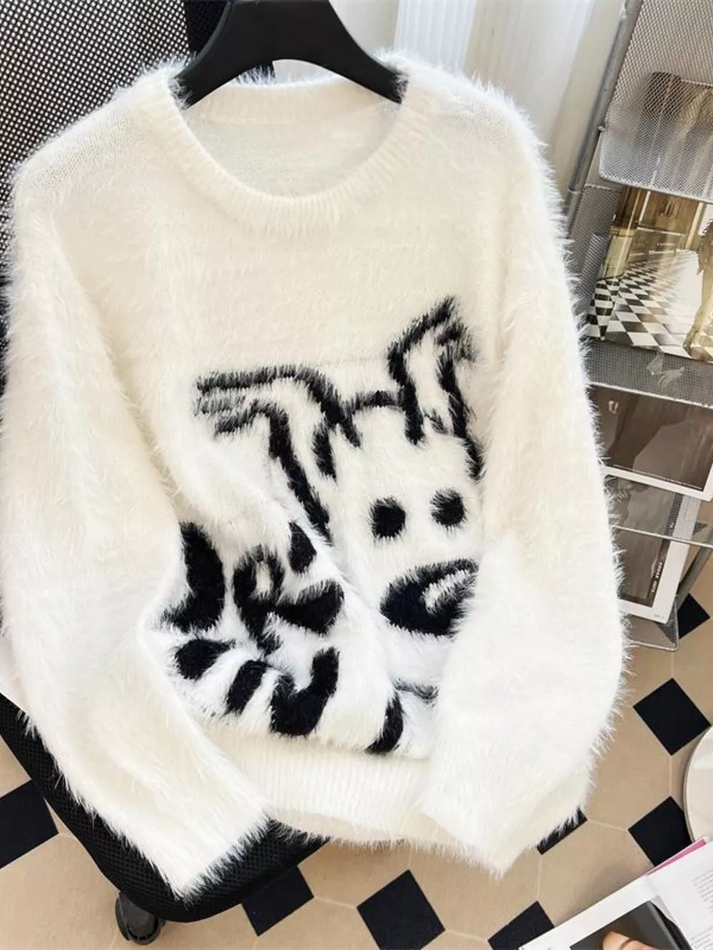 Men's Plus Size Cartoon Graphic Fuzzy Sweater