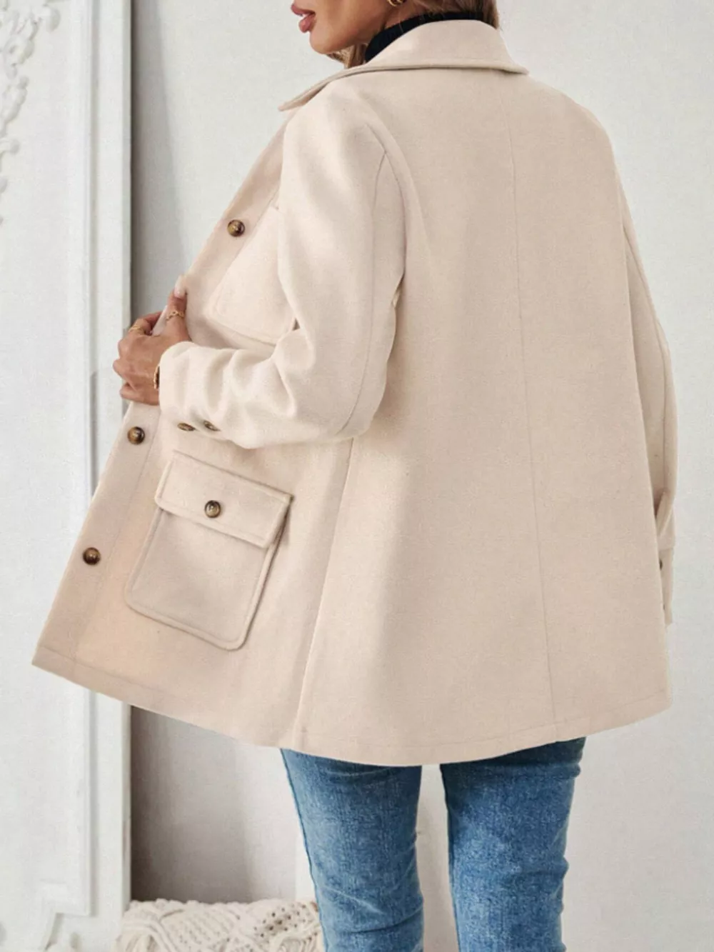 Button-Front Pocketed Long Sleeve Outerwear, image 2