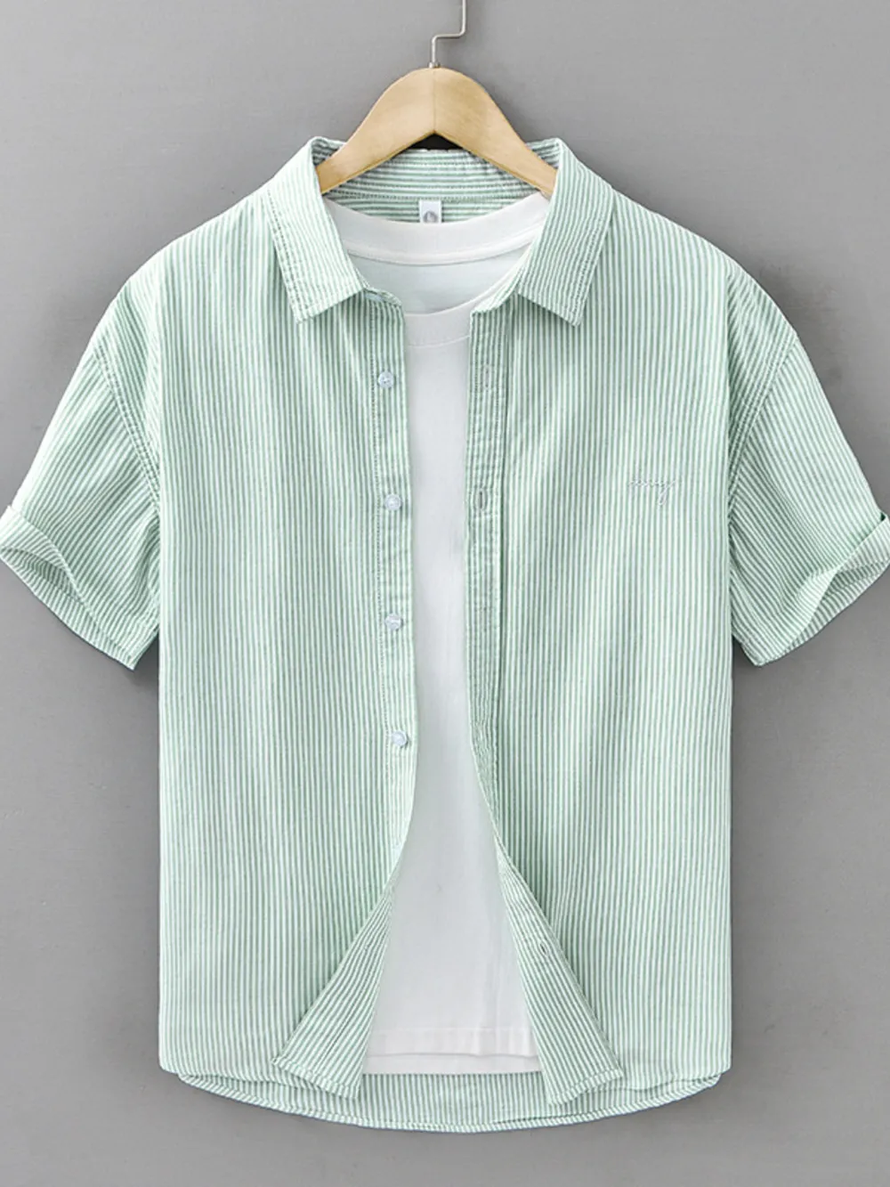 Men's Plus Size Classic Striped Short Sleeve Shirt, image 2