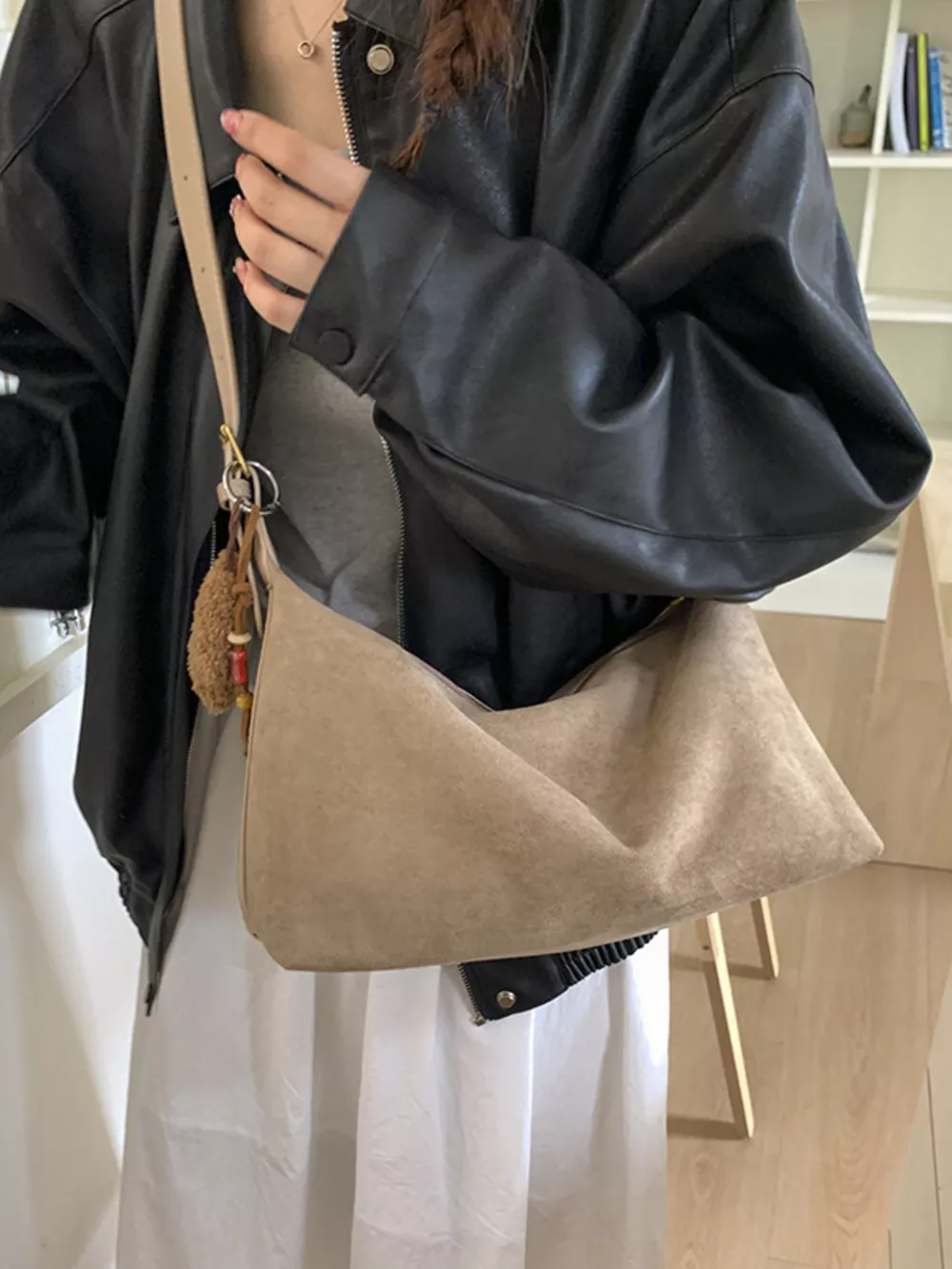 Solid Color Suede Hobo Crossbody Bag, image 17