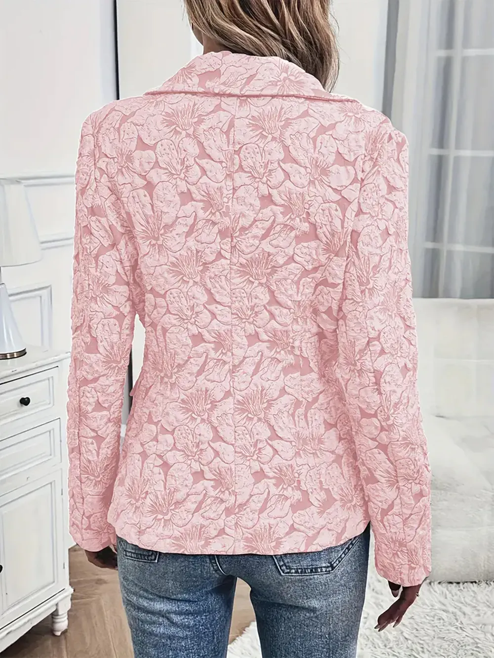 Floral Print Single Button Blazer with Pockets, image 4