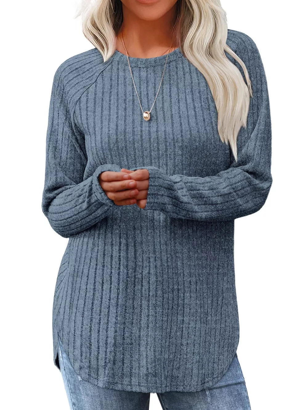 Ribbed Knit Long Sleeve T-Shirt, image 10