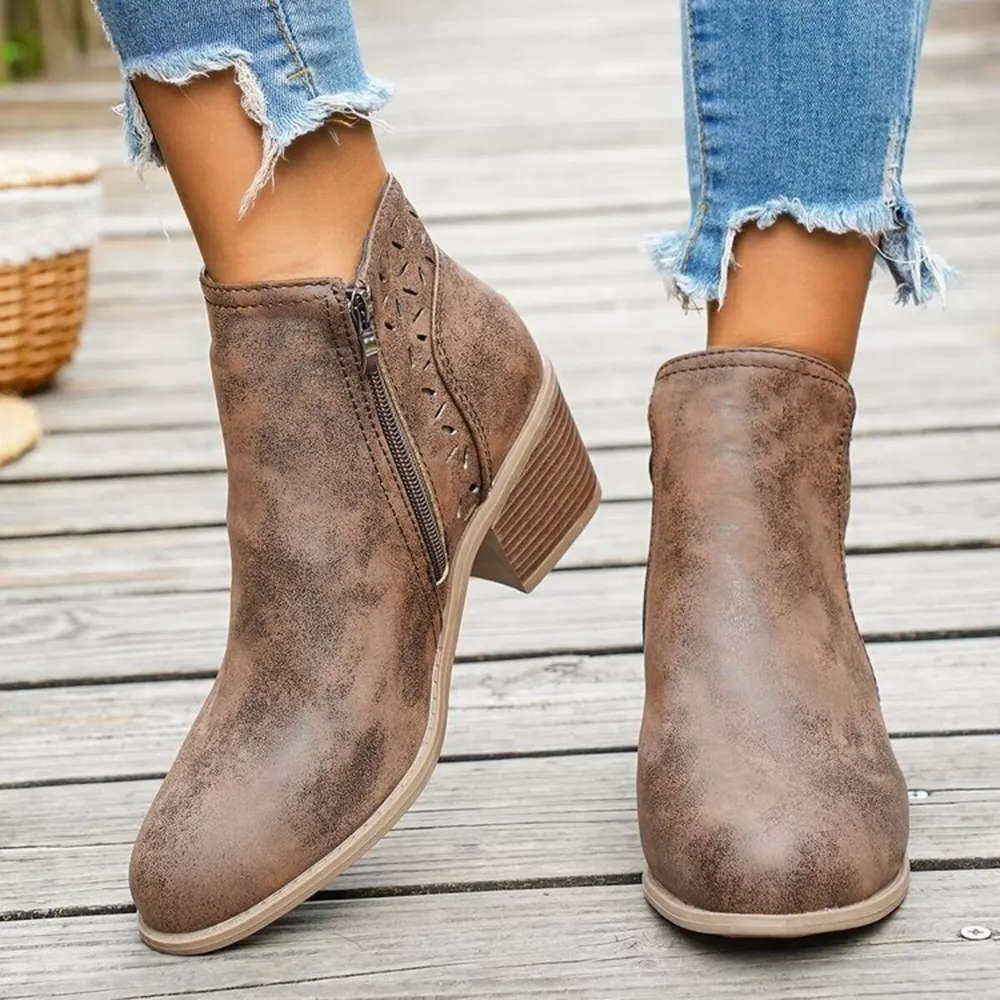 Block Heel Ankle Boots with Cutout Detail, image 12