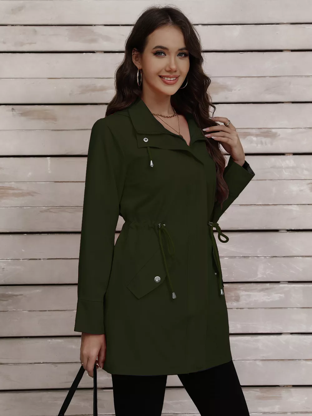 Drawstring Snap-Down Trench Coat, image 22
