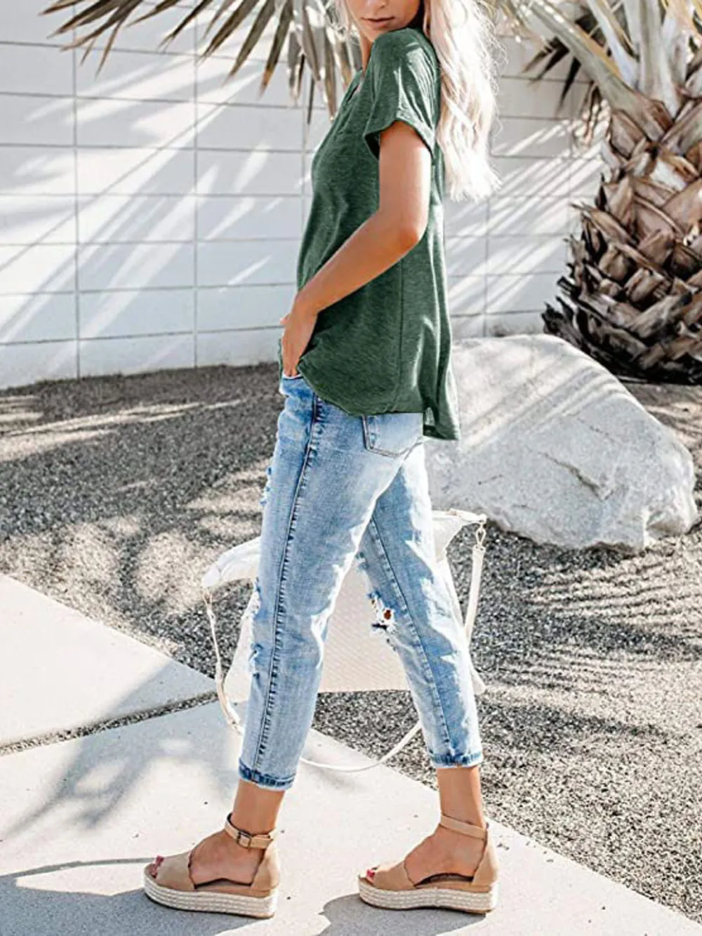 Full Size Notched Short Sleeve T-Shirt Plus Size, image 20