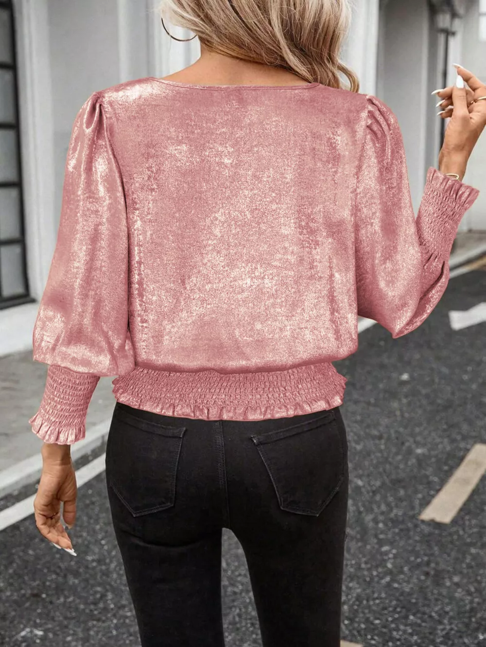 Smocked Round Neck Blouse, image 5