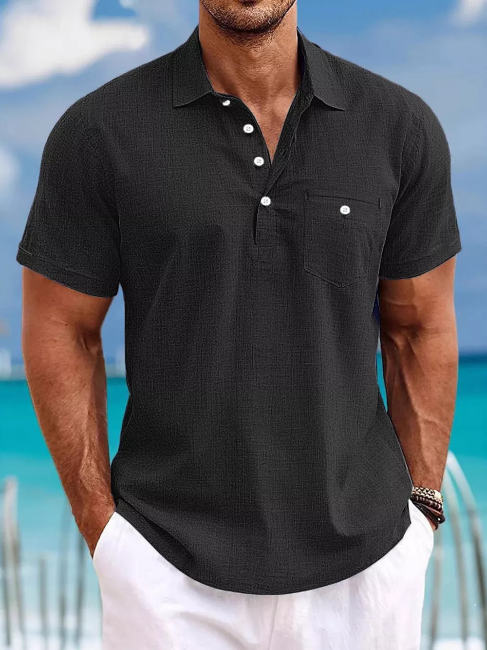 Men's Full Size Casual Breathable Button Detail Polo Plus Size, image 3