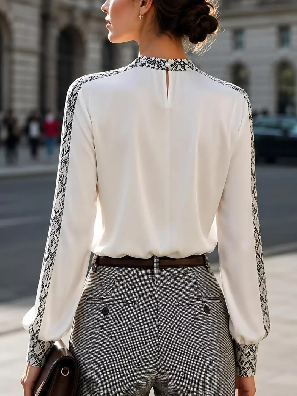 Snake Print Contrast Trim Satin Blouse, image 2