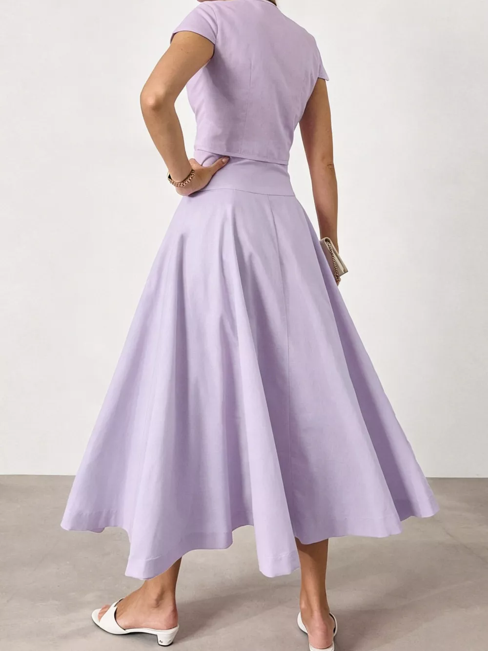 Cap Sleeve Button-Down Crop Top and Midi Skirt Set, image 25