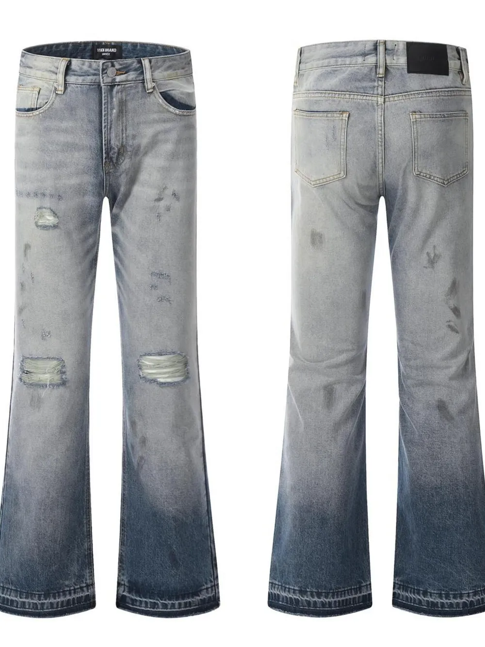 Men's Vintage Washed Gradient Distressed Flare Jeans, image 4