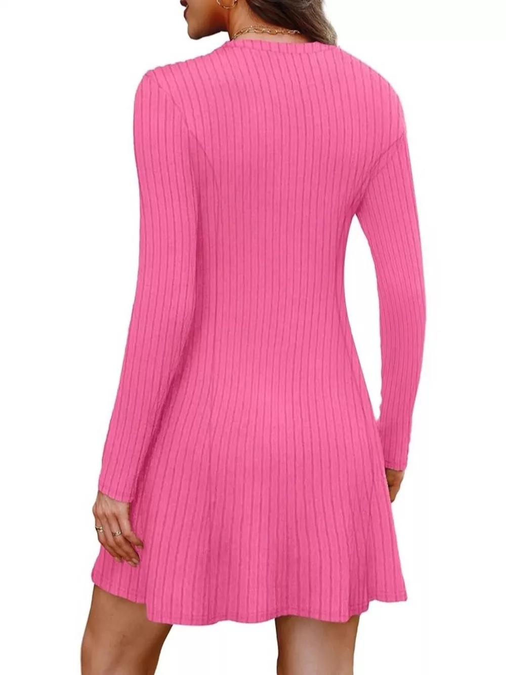 Ribbed Knit Long Sleeve A-Line Dress, image 17