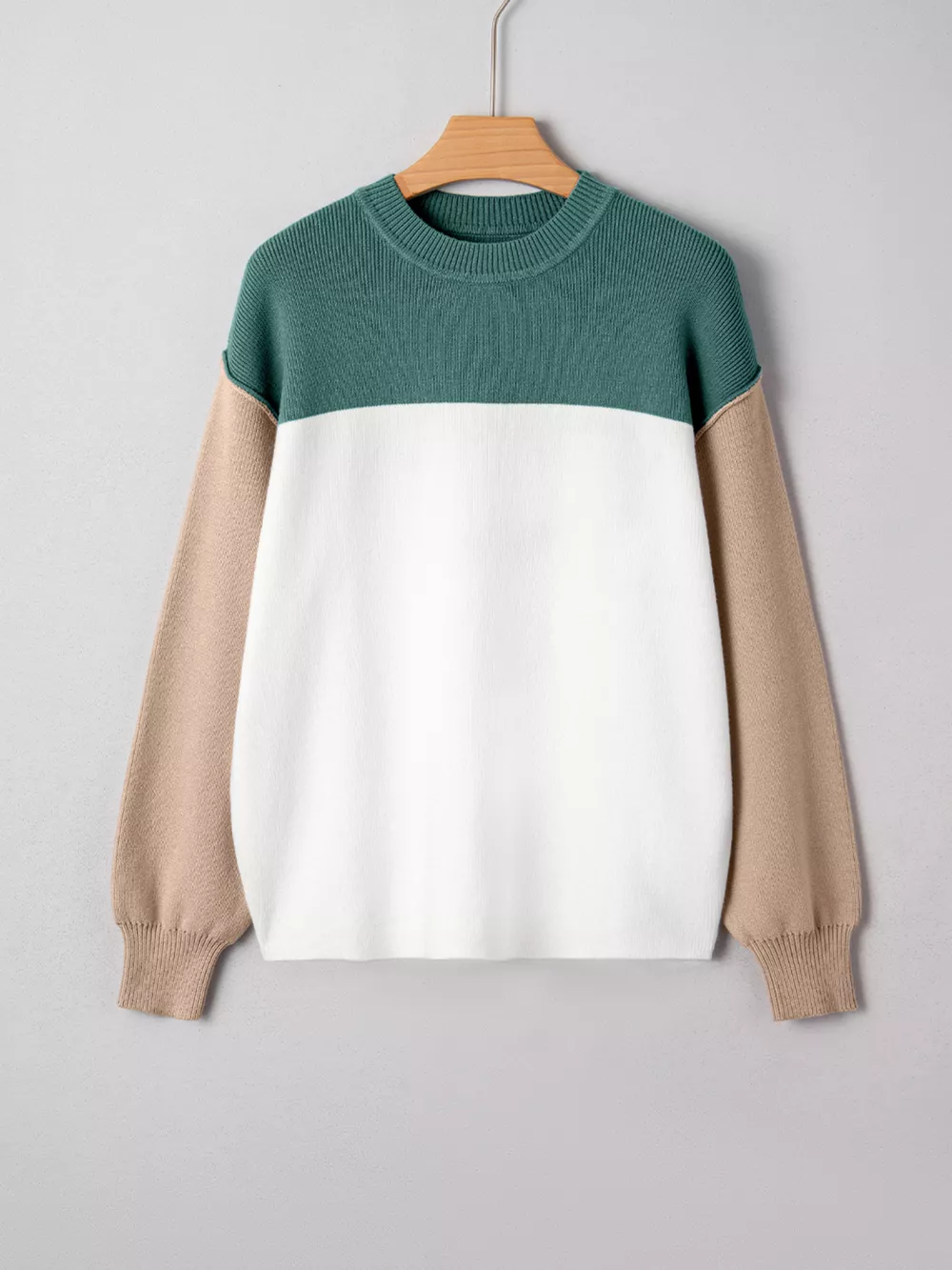 Color Block Plain Ribbed Knit Sweatshirt, image 9