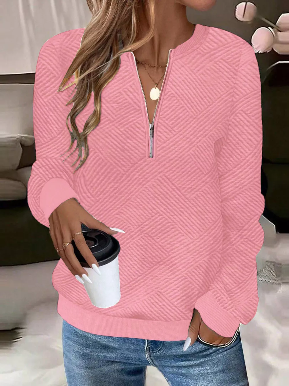 Textured Quarter-Zip Sweatshirt, image 10