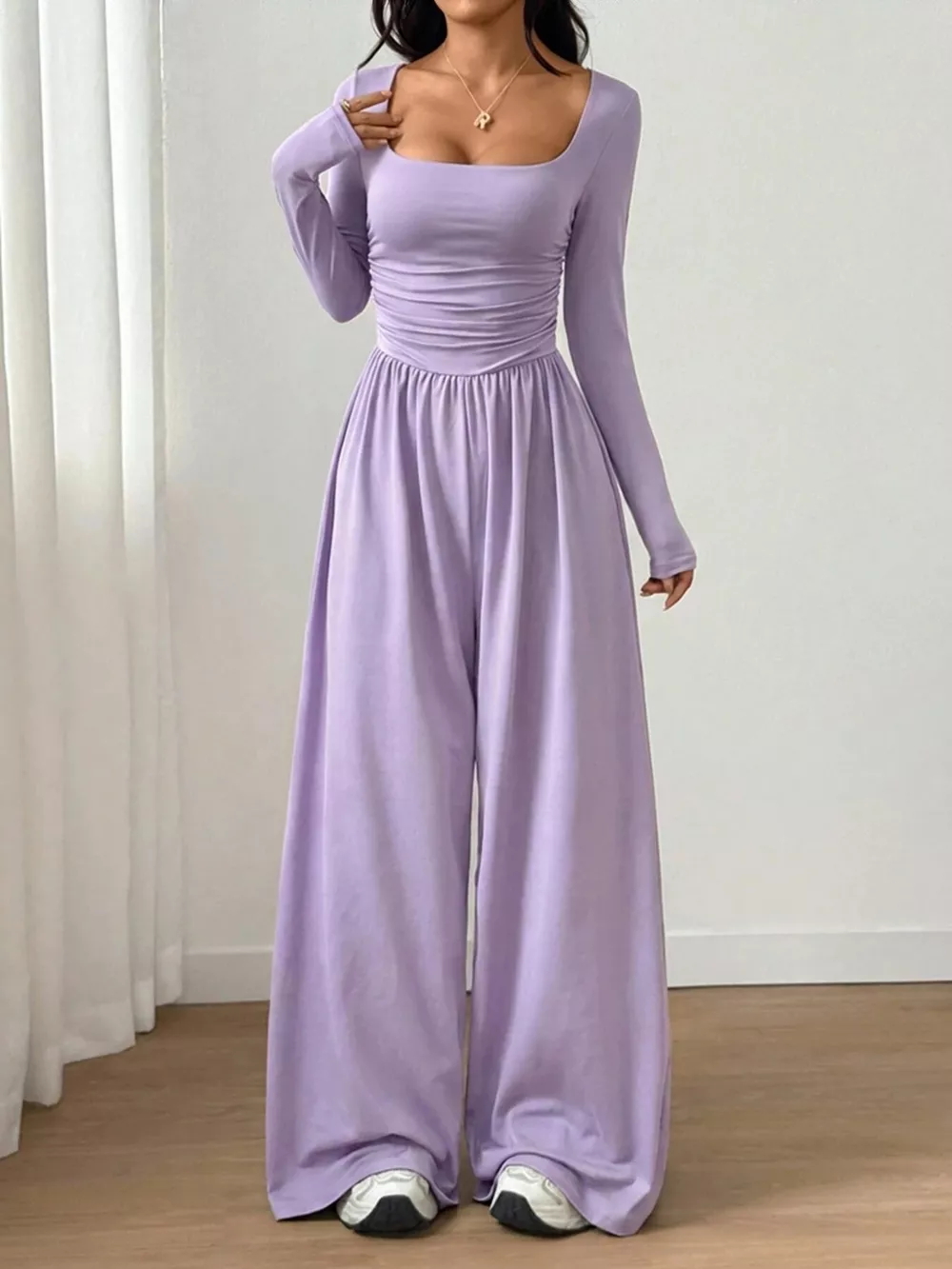 Ruched Square Neck Wide-Leg Jumpsuit, image 22