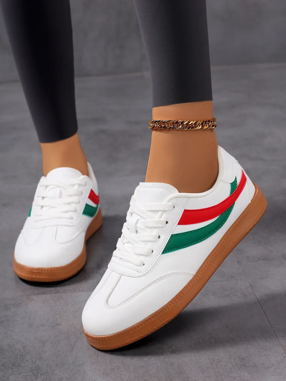 Lace Up Flat Sneakers with Stripe Accent, image 4