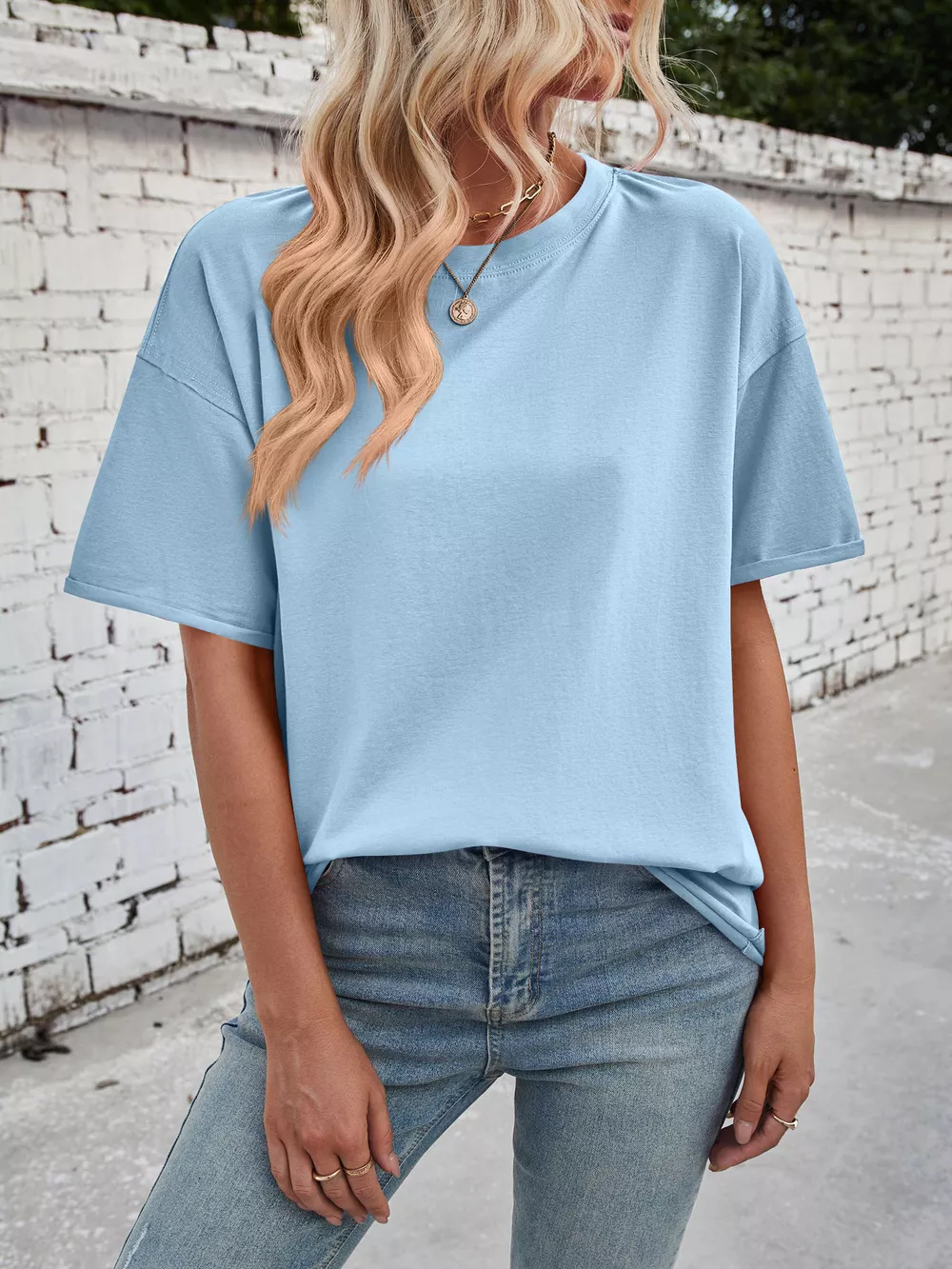 Casual Loose Fit Solid Color T-Shirt, image 10