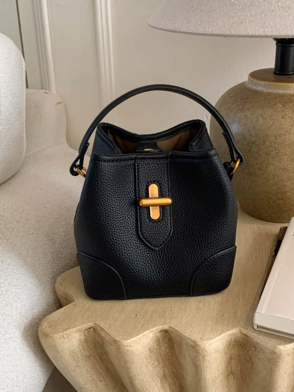 Bucket Style Leather Crossbody Bag, image 3