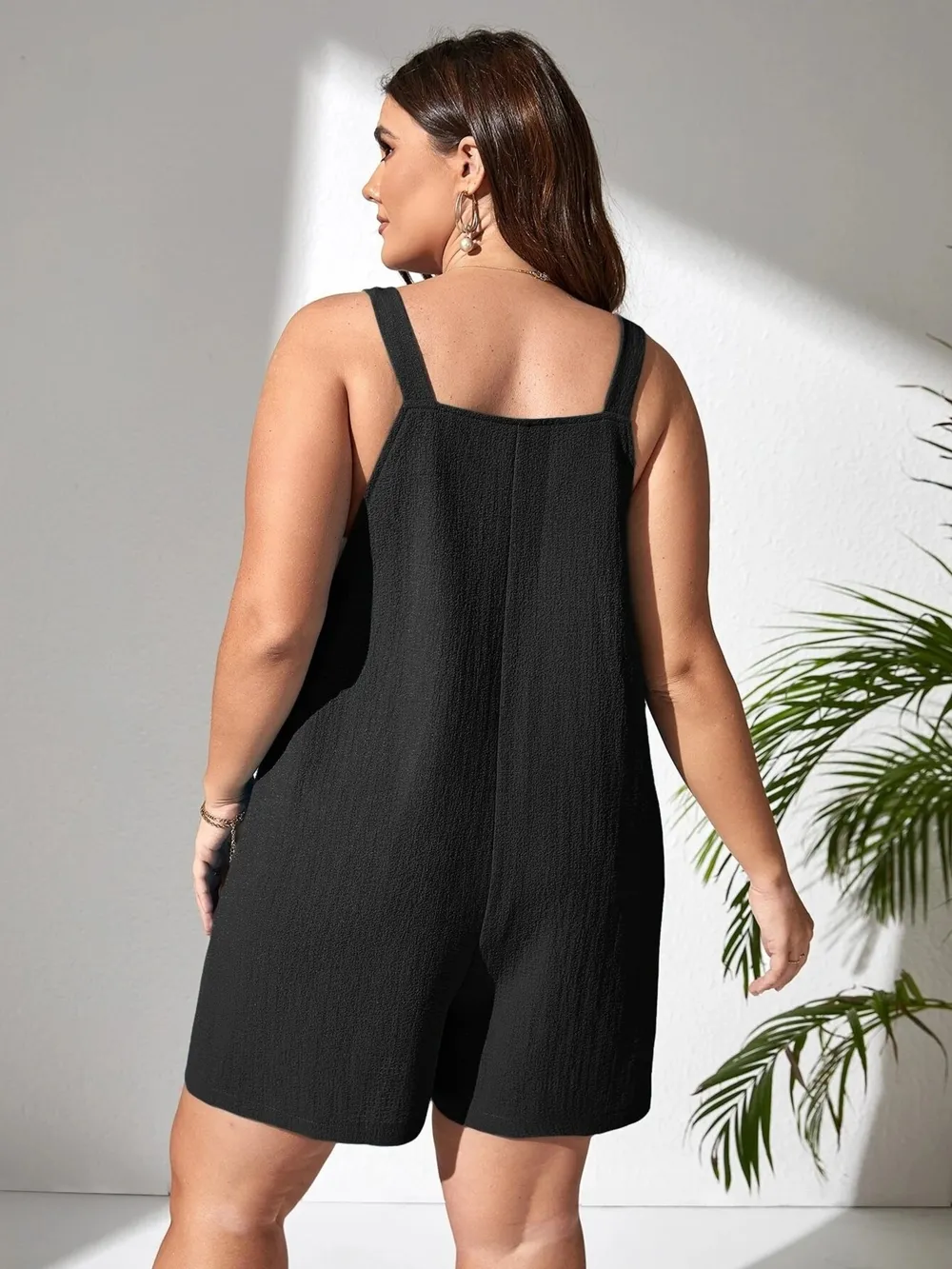 Plus Size Knotted Strap Romper with Pockets, image 17