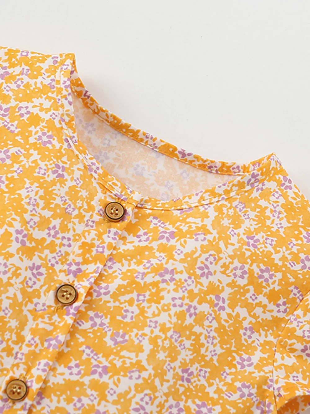 Children's Floral Print Button-Front Flutter Sleeve Dress, image 5