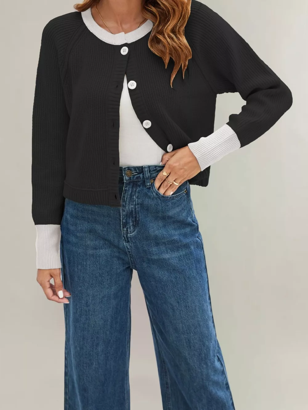 Color Block Ribbed Knit Button-Front Cardigan, image 6