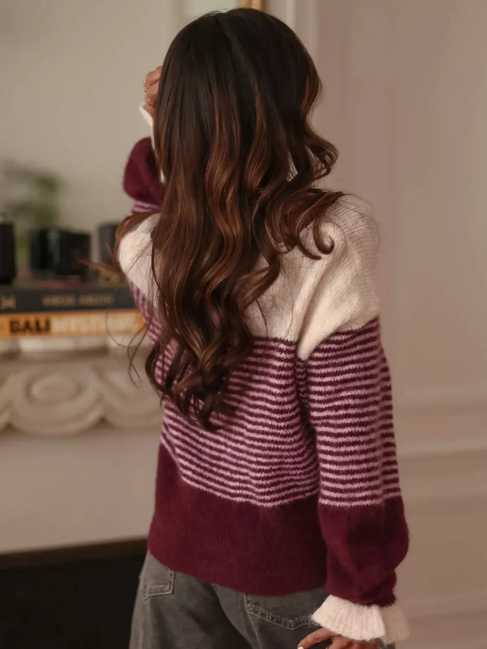 Striped Color-Block Button-Down Cardigan, image 11