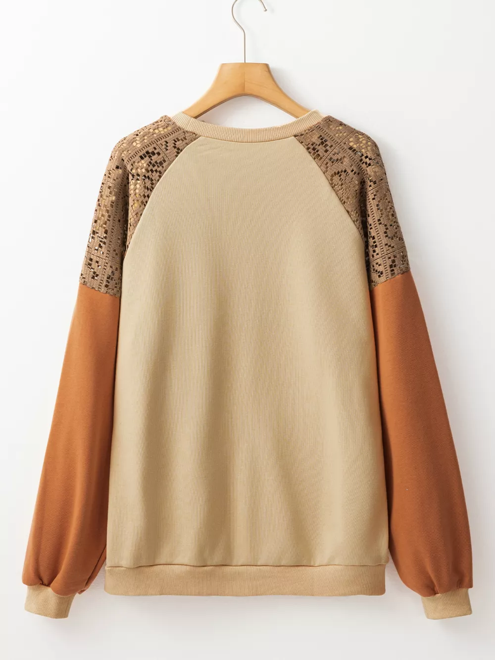Lace Patchwork Colorblock Drop Shoulder Sweatshirt, image 6