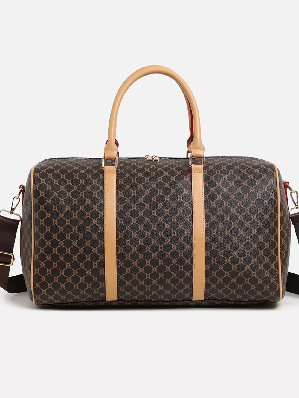 Patterned Leather Travel Duffle Bag with Reinforced Handles, image 5