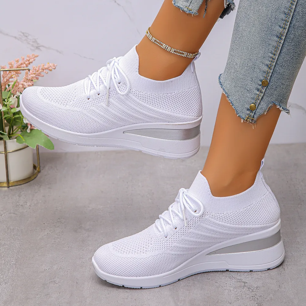 Mesh Lace Up Wedge Athletic, image 7