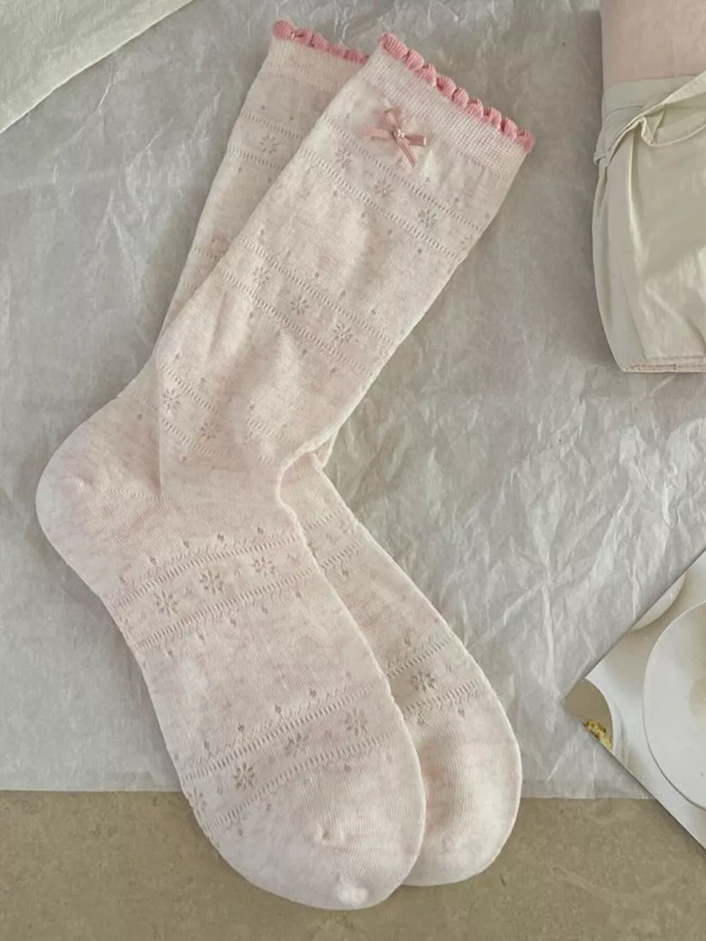 Bow Contrast Trim Crew Socks, image 5