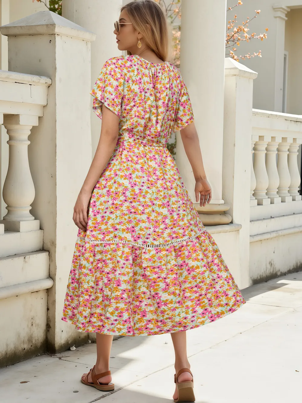 Floral Print Ruffle Hem Midi Dress, image 6