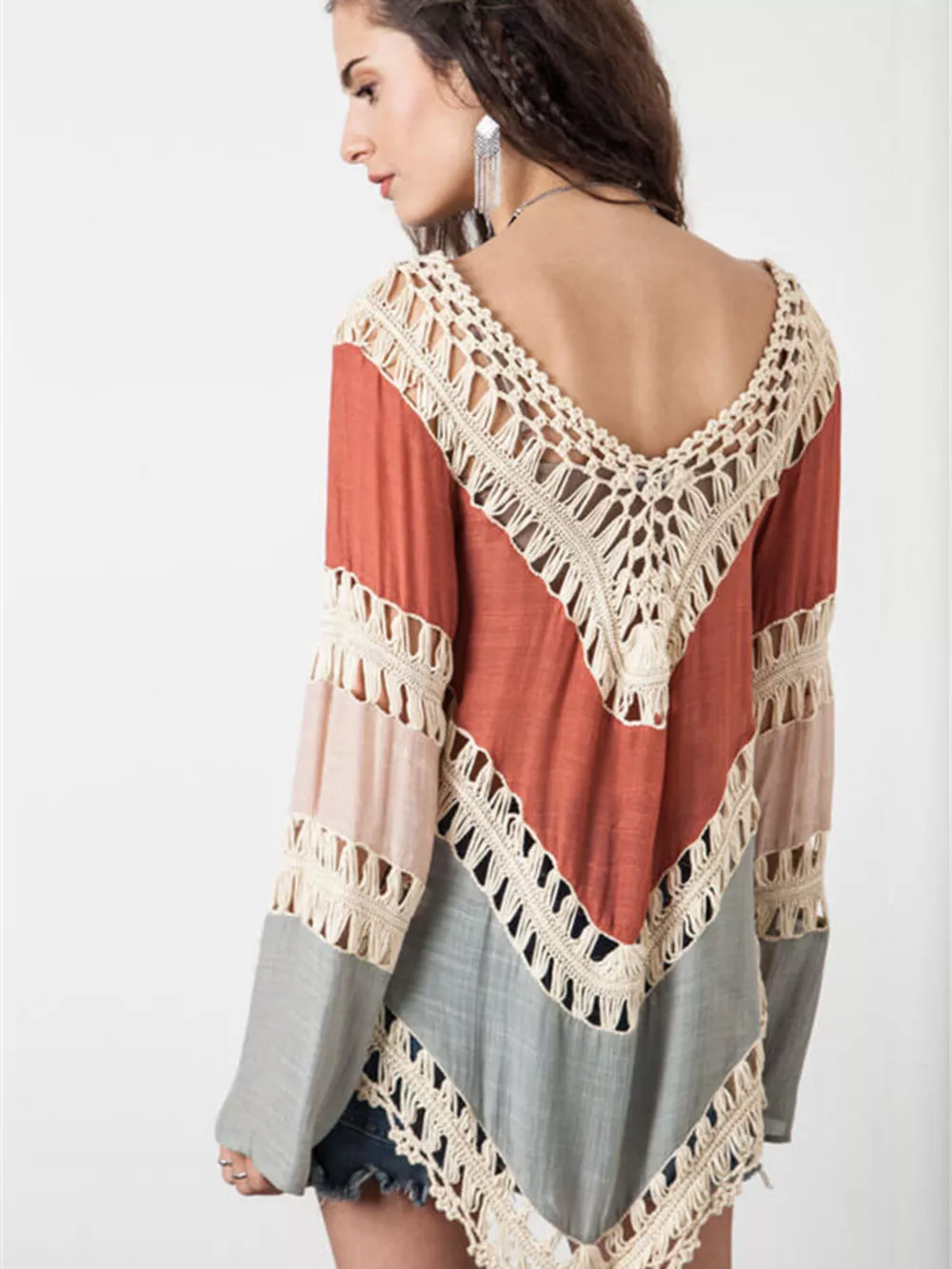 Crochet Trimmed Long Sleeve Cover Up, image 2