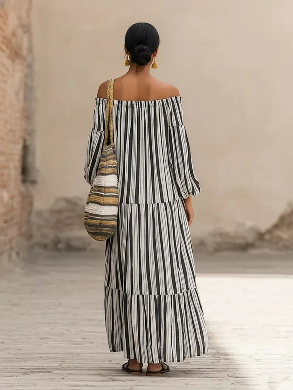 Off-Shoulder Striped Maxi Dress, image 5