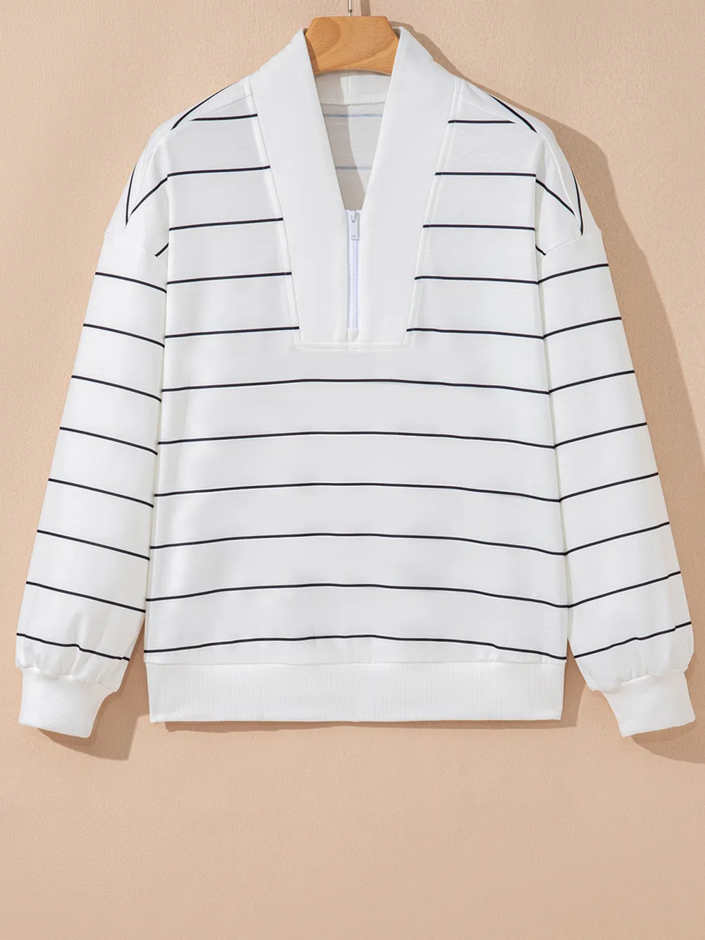 Striped Quarter Zip Sweatshirt with Relaxed Fit, image 5