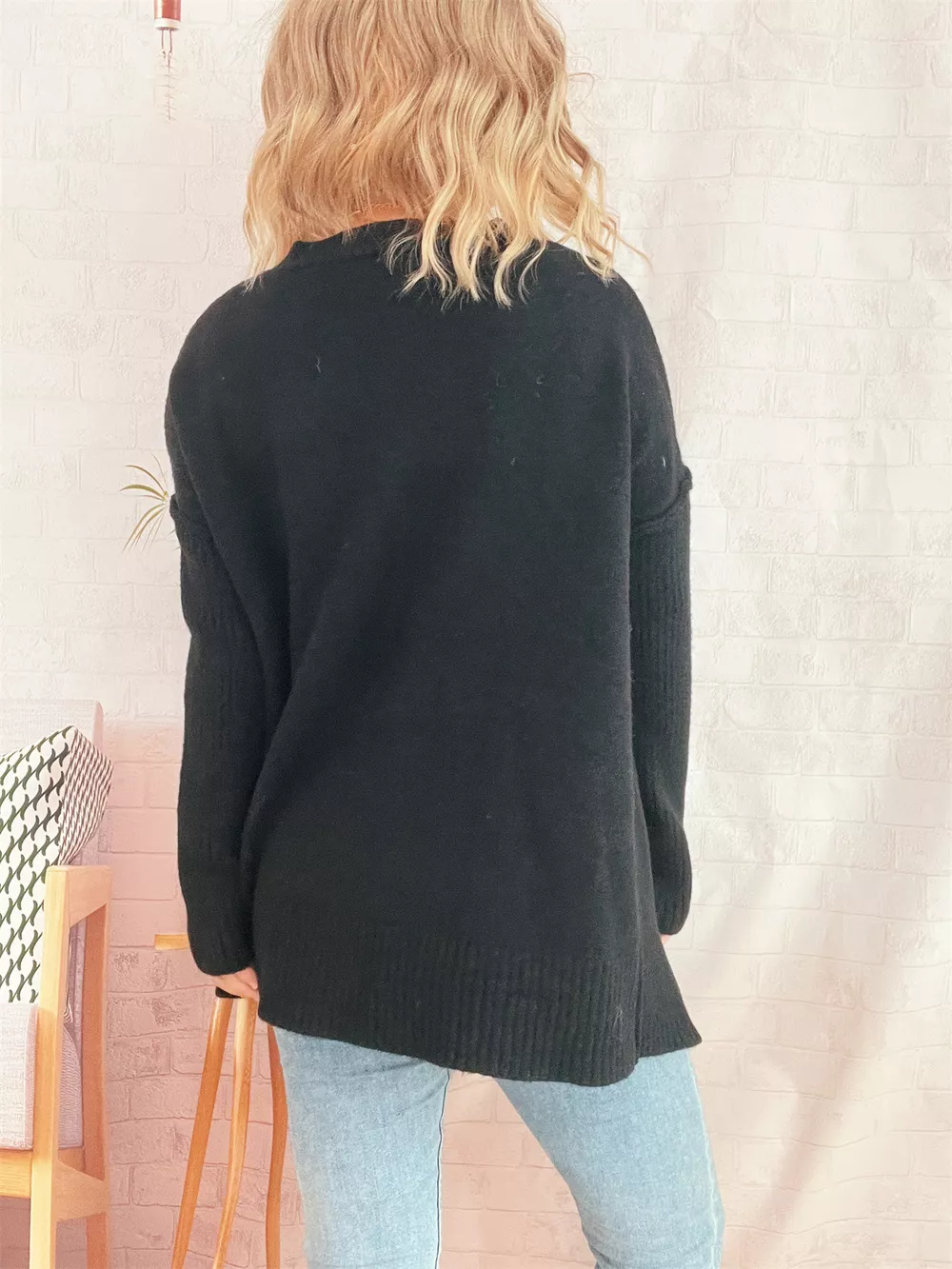 V-Neck Dropped Shoulder Sweater, image 19