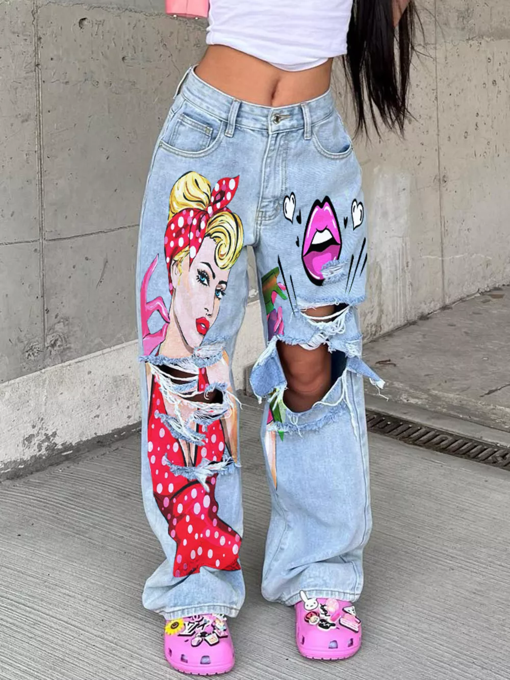 Full Size Art Print Distressed Wide-Leg Jeans Plus Size, image 2