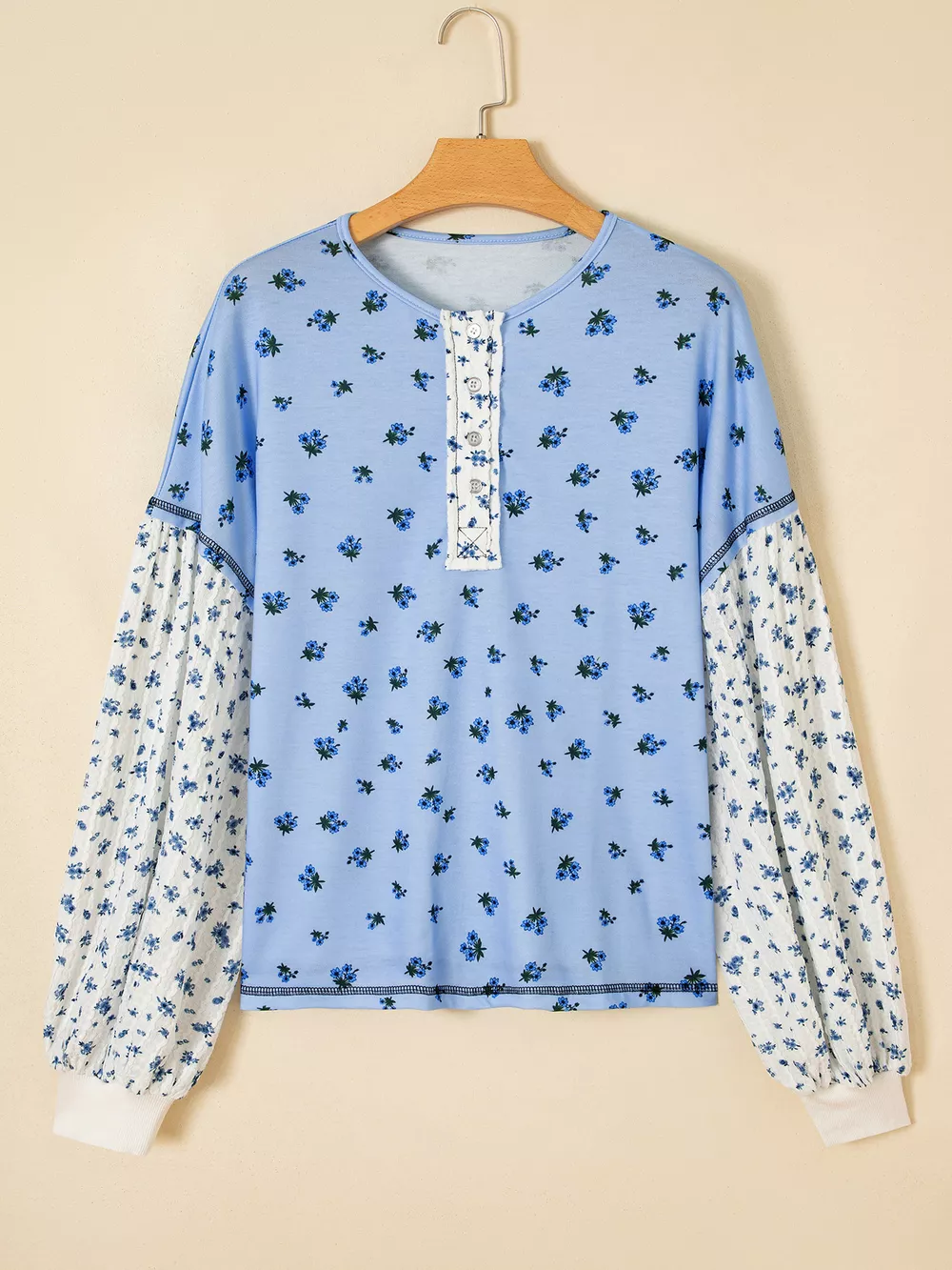 Floral Print Contrast Long Sleeve Tops, image 3