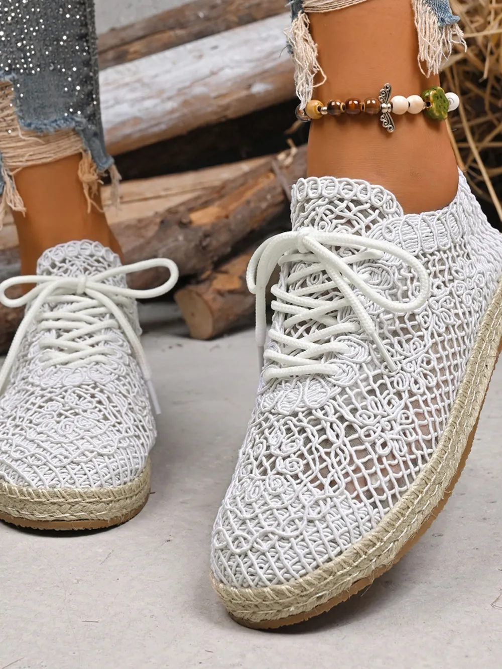 Breathable Woven Lace Up Sneakers, image 9