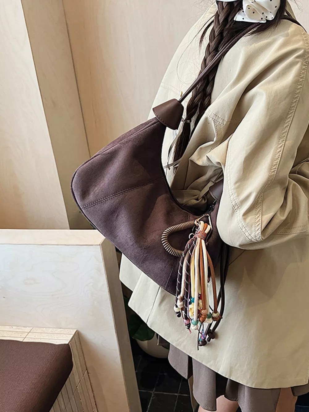 Vintage Suede Tassel Shoulder Bag, image 18