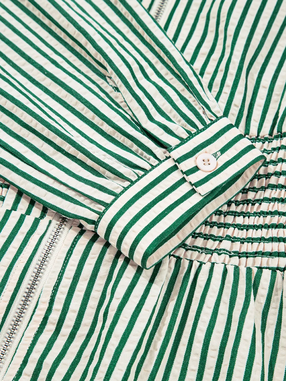 Stripe V Neck Zip Front Cinched High Waist Midi Dress, image 6