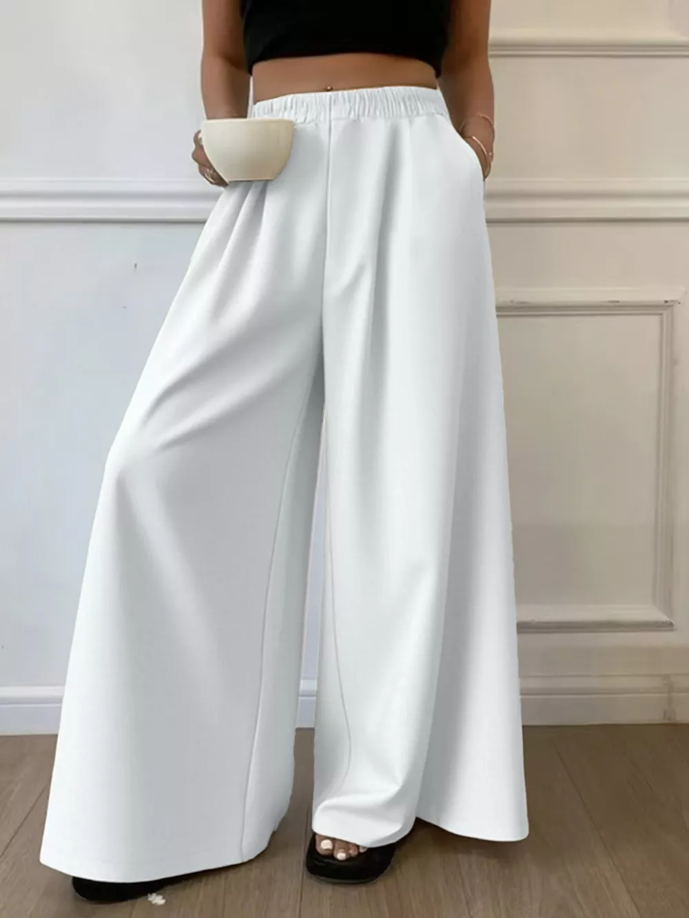Plus Size Elastic Waist Wide Leg Pants, image 6