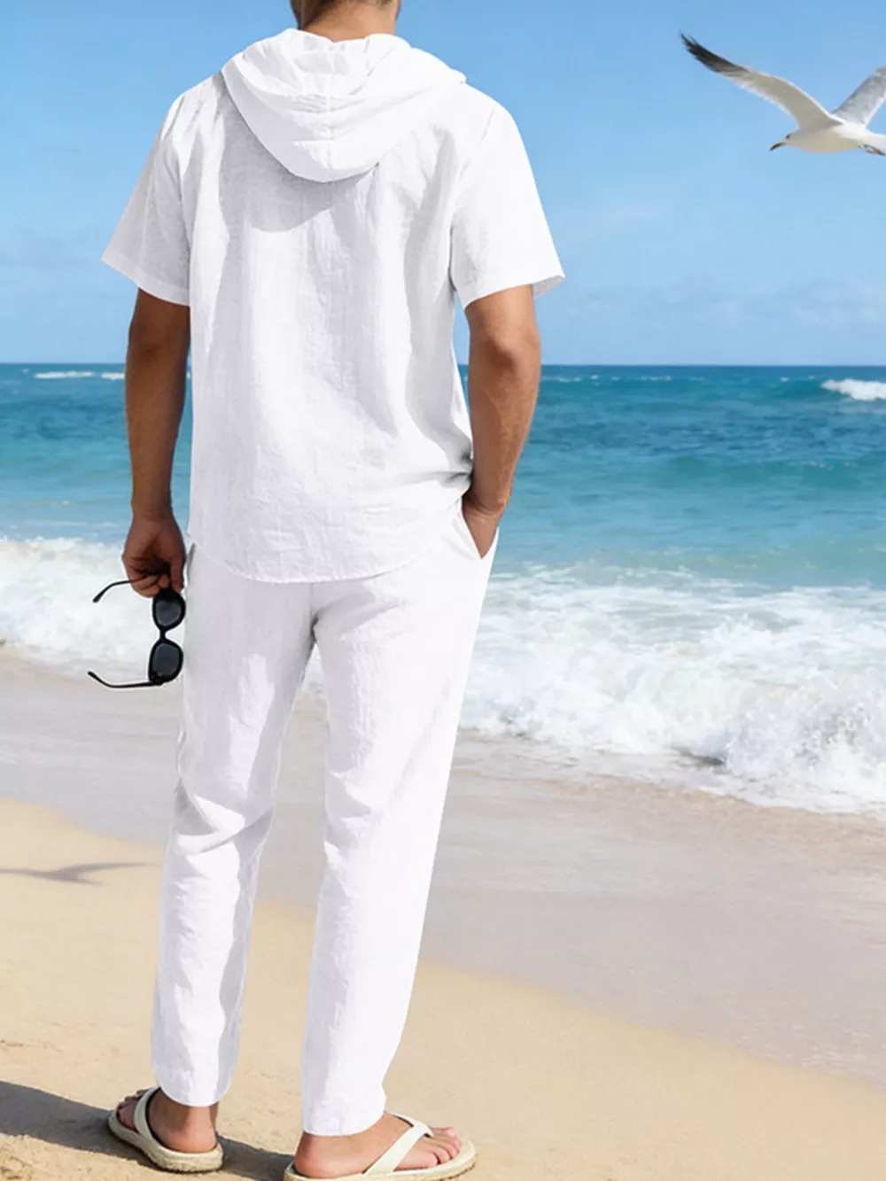 Men's Full Size Button Up Hooded Top and Pants Set Plus Size, image 4
