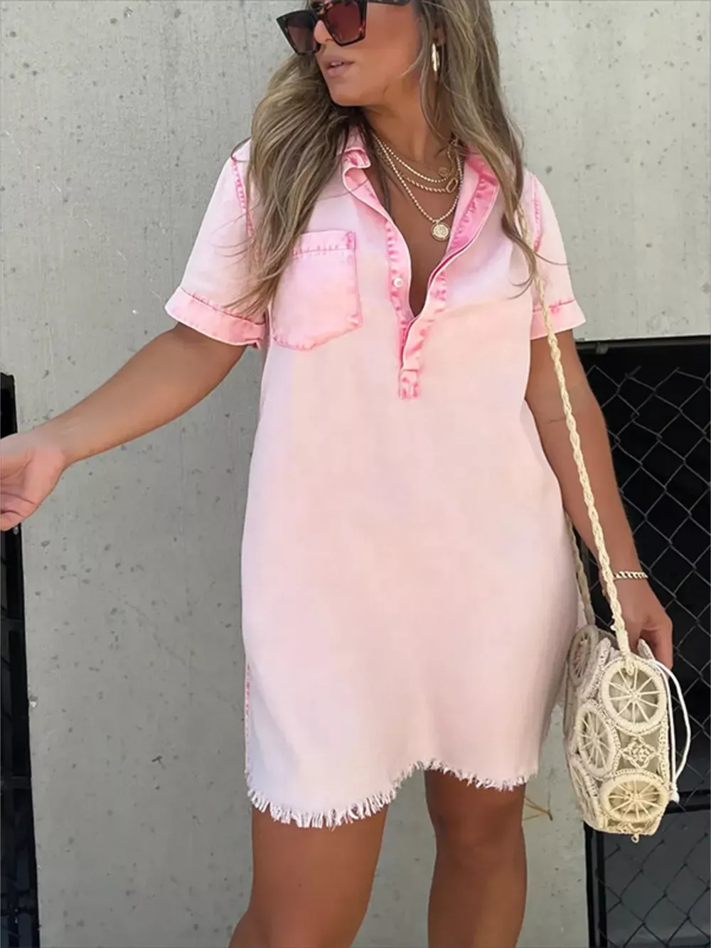 Full Size Raw Hem Short Sleeve Dress Plus Size, image 4