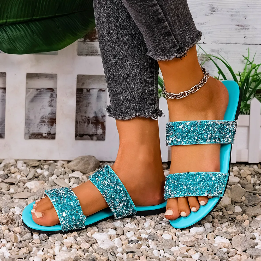 Sequin Open Toe Flats Sandals, image 4